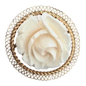 Vintage 12KT Gold‑Filled Rose‎ Brooch Mid‑Century Floral Pin